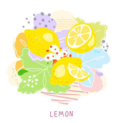 Whole lemon cut in half, slice, clipping path isolated on a white background. Set.