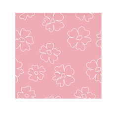 Seamless pink background with white flowers. Floral background.