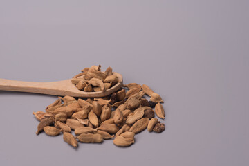 Cardamom herbs over grey background