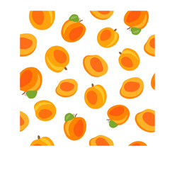 Fresh, bright apricots, leaves, fruits on a white background. Seamless texture. Doodle