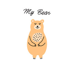 Sweet bear. Beautiful cartoon doodle cute bear in sketch style.