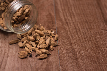 Cardamom herbs,over wooden background