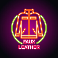 faux leather neon sign for genuine leather leather store plank banner. vector illustration