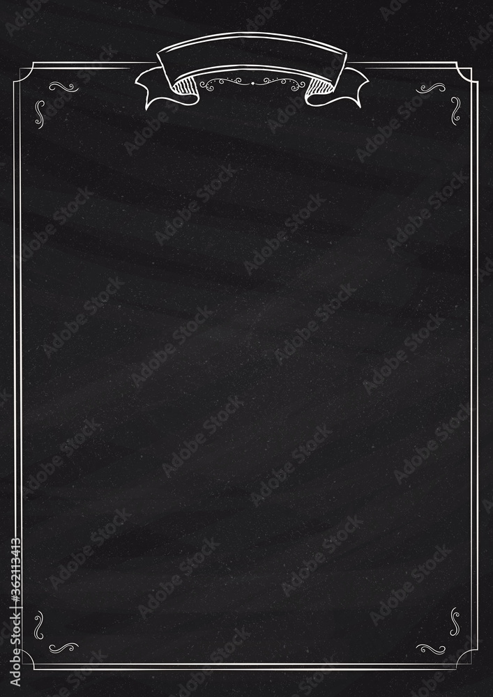 Wall mural Retro menu blank black blackboard textured background with classic ornamental border