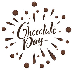 Chocolate Day lettering text and 3d chocolate splash