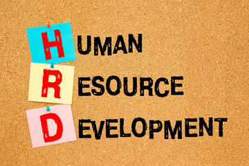 Notice board with inscription HRD Human Resource Development