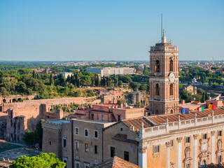 Aerial view to the tower of the Campidoglio at Capitoline Hill, Rome, Italy.