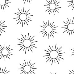 Sun icon in flat style. Sunlight sign vector illustration on white isolated background. Daylight seamless pattern business concept.