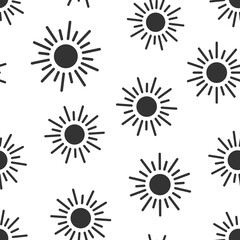 Fototapeta na wymiar Sun icon in flat style. Sunlight sign vector illustration on white isolated background. Daylight seamless pattern business concept.
