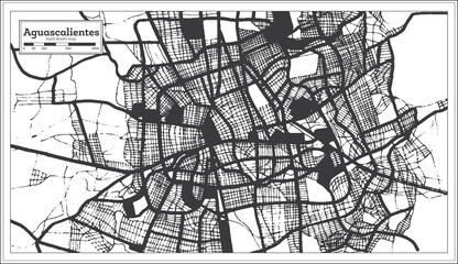 Aguascalientes Mexico City Map in Black and White Color in Retro Style. Outline Map.