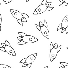 Rocket icon in flat style. Spaceship launch vector illustration on white isolated background. Sputnik seamless pattern business concept.