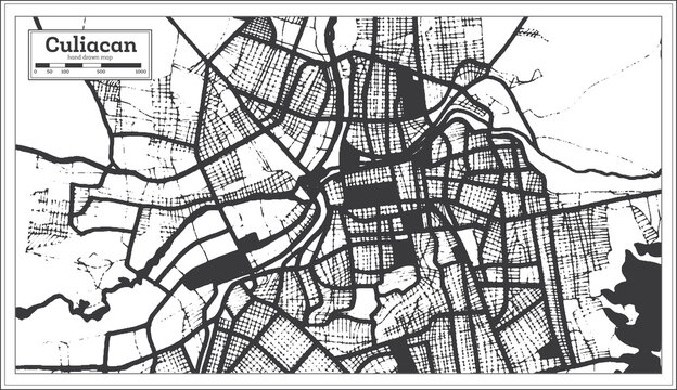 Culiacan Mexico City Map in Black and White Color in Retro Style. Outline Map.