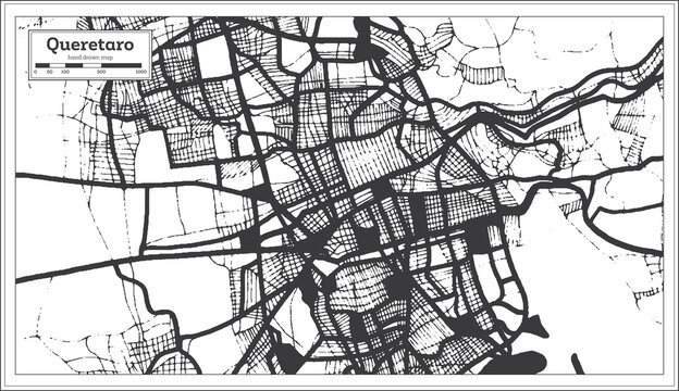 Queretaro Mexico City Map in Black and White Color in Retro Style. Outline Map.