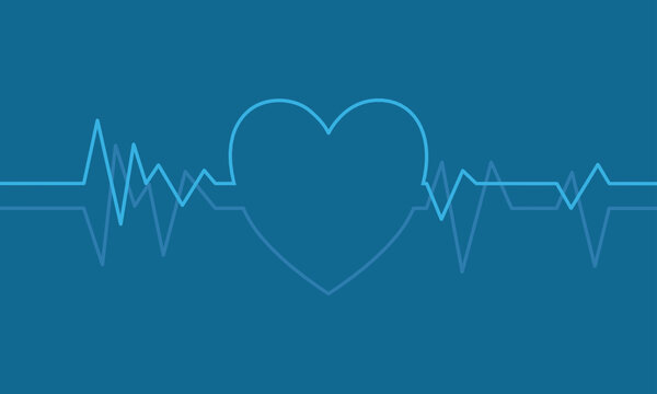 Vector of double heart rate lines in shape on blue for heart in science and health care concept