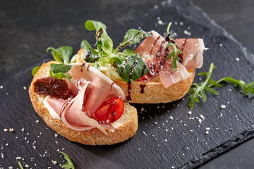 canape with meat  and vegetables