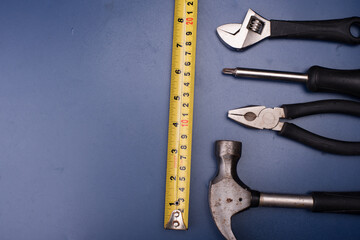 Set over tools over blue surface