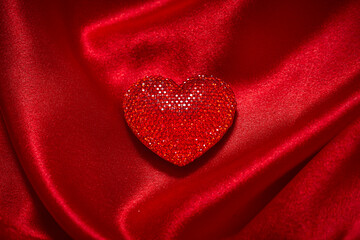 Valentines Day Background, Valentine Heart Red Silk Fabric, Wedding Love - Image
