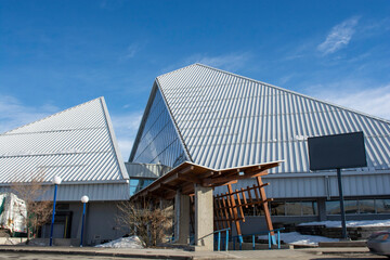 Public Library with Modern Glass Pyramid-style Architecture