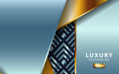 luxury 3d background banner with gold and blue paper layers. Vector geometric illustration shapes in triangle pattern texture with golden glittering. Graphic design element. Elegant decoration