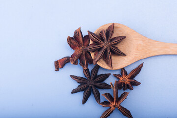 Star anise isolated over blue background