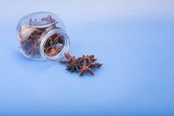 Star anise isolated over blue background