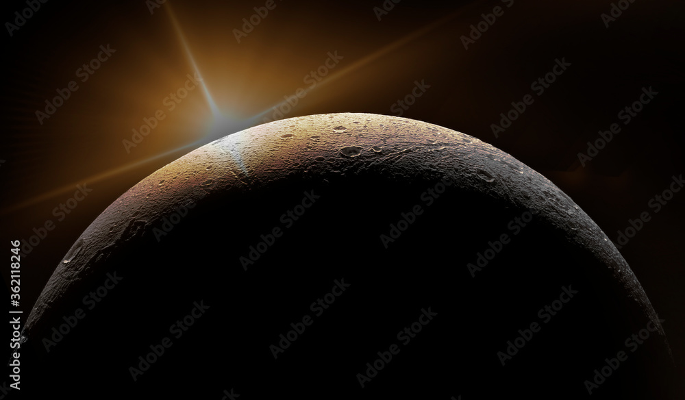 Poster saturn moon dione eclipse. copy space for your text. elements of this image furnished by nasa.