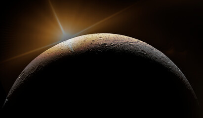 Saturn moon Dione eclipse. Copy space for your text. Elements of this image furnished by NASA.