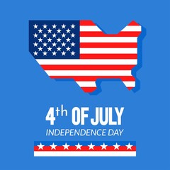 independence day related united state of america map with stars and plain blue background vector illustration in flat style,