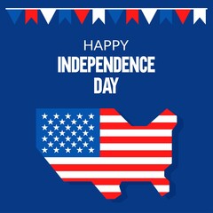 4th of july or independence day related usa map with decoration ribbons plain blue background vectors illustration in flat style,