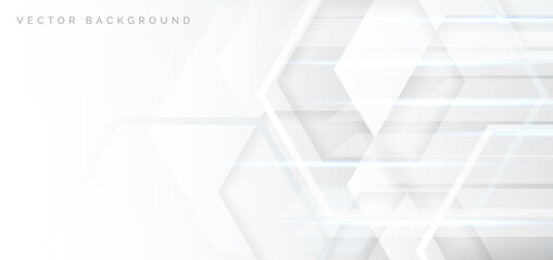 Abstract banner web white and gray geometric hexagon overlapping  technology corporate concept background with space for your text.