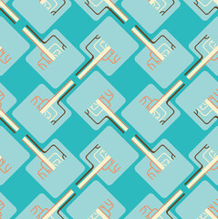 Obraz premium Seamless vector pattern with blue trees with a square crown. Winter. Ecology. Sketch textile, background, wrapping paper design, packaging. Eps 8.