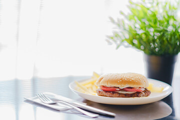 fast food hamburger and cola and potate