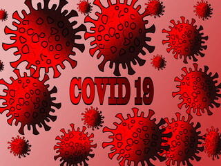 A covid 19 poster with viruses floating