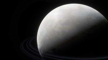 science fiction wallpaper, cosmic landscape, realistic exoplanet, beautiful alien planet in far space, detailed planet surface 3d render