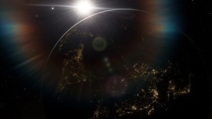 View of planet earth from space, detailed planet surface, science fiction wallpaper, cosmic landscape 3D render