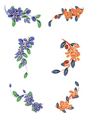 Vector realistic illustration set of tropical leaves and flowers isolated on white background. Highly detailed colorful plant collection. Botanical elements for cosmetics, spa, beauty care products