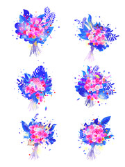 Vector realistic illustration set of tropical leaves and flowers isolated on white background. Highly detailed colorful plant collection. Botanical elements for cosmetics, spa, beauty care products