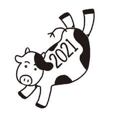 年賀状　素材　2021年　丑　黒　シンプル