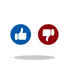 Thums up and down icon in flat style. Social media feedback symbols for your web site design, logo, app, UI Vector EPS 10.