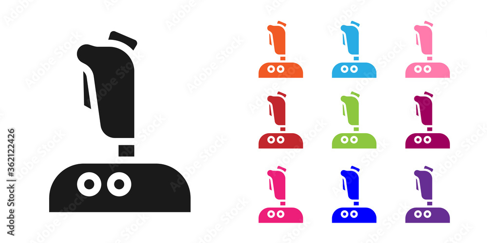 Poster black joystick for arcade machine icon isolated on white background. joystick gamepad. set icons col