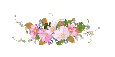 水彩の秋桜のブーケ