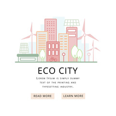 Green modern city, smart city, vector, line illustration.