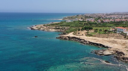 Fototapeta na wymiar Cyprus coast with cliffs and beach aerial view