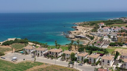 Fototapeta na wymiar Cyprus coast with cliffs and beach aerial view
