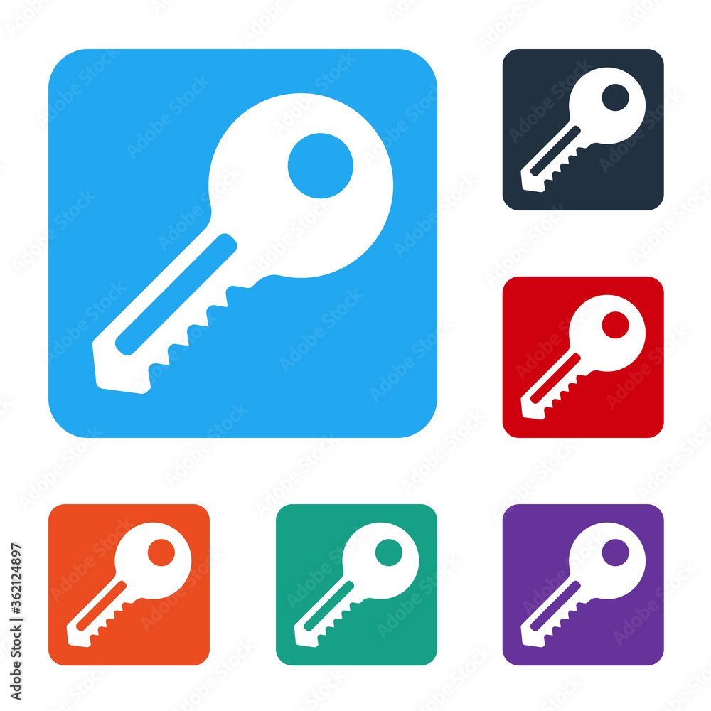 Poster white key icon isolated on white background. set icons in color square buttons. vector illustration.