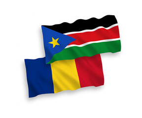 Flags of Romania and Republic of South Sudan on a white background