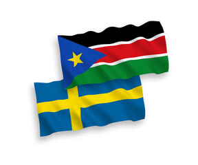 Flags of Sweden and Republic of South Sudan on a white background