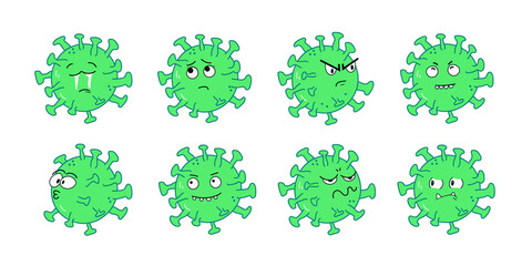 Set of coronavirus cartoon character isolated vector illustrationrt