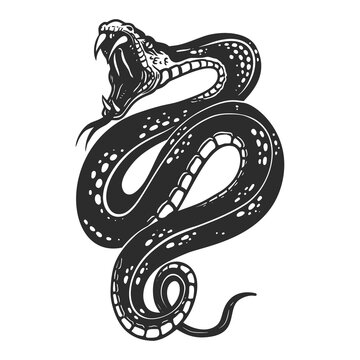 Illustration of poisonous snake  in engraving style. Design element for logo, label, emblem, sign, badge.