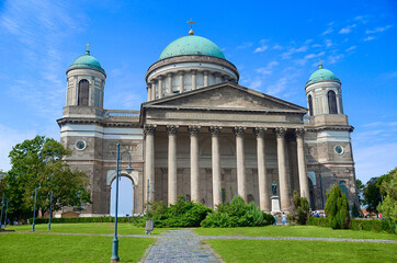 ESZTERGOM, HUNGARIA - JUNE 18, 2019: Esztergom Basilica. The Primatial Basilica of the Blessed Virgin Mary Assumed Into Heaven and St Adalbert.